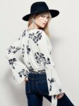 White Floral Print Deep V-Neck Oversized Shirt