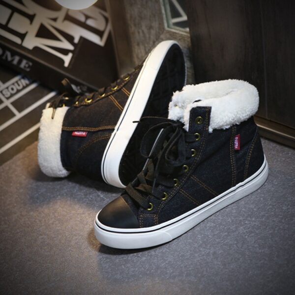 Fleece-Lined Lace-Up Cotton Sneaker Boots 2 006