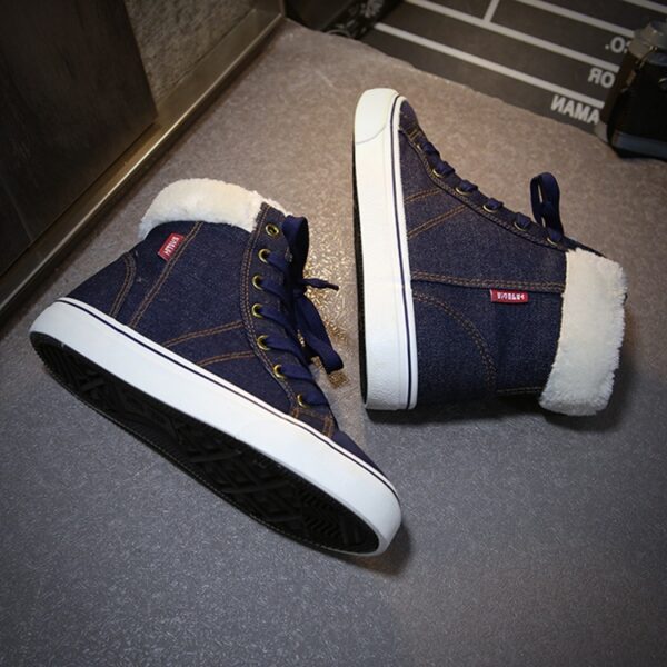 Fleece-Lined Lace-Up Cotton Sneaker Boots 4 006