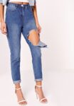High Waisted Distressed Boyfriend Jeans
