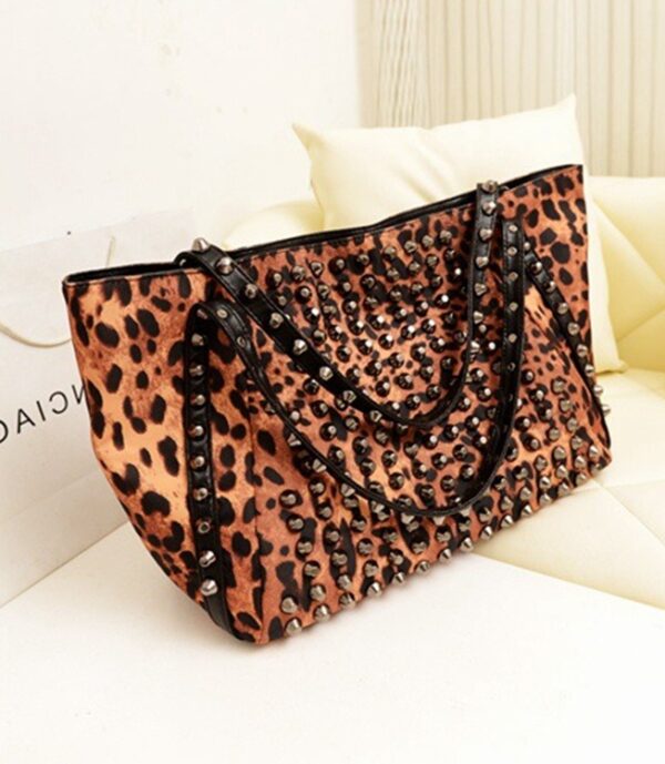 Wild Studded Leopard Print Tote Bag 2 0633