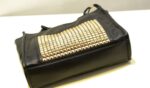 Edgy Gold Studded Black Leather Shoulder Bag