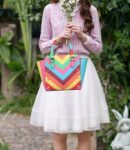 Luxury Rainbow Trapeze Studded Leather Bag
