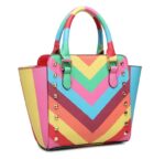 Luxury Rainbow Trapeze Studded Leather Bag