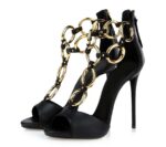 Elegant Metallic Chain Ring Thin High Heel Stiletto Sandals