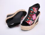 Bohemian Floral Embroidered Espadrille Wedge Sandals