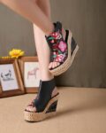 Bohemian Floral Embroidered Espadrille Wedge Sandals