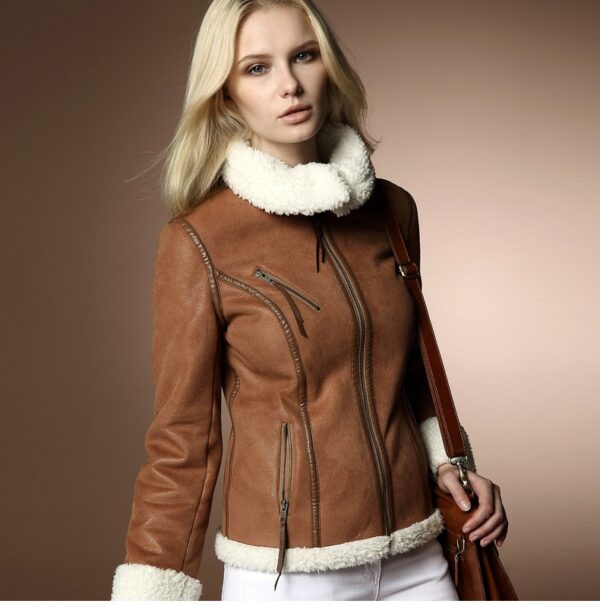 Plush Faux Fur Trim Vegan Leather Jacket 3 175