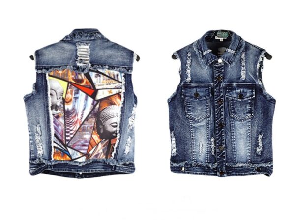 Vintage Printed Ripped Denim Vest 4 1984