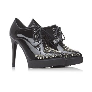 Edgy Black Studded High-Heel Oxford Shoes