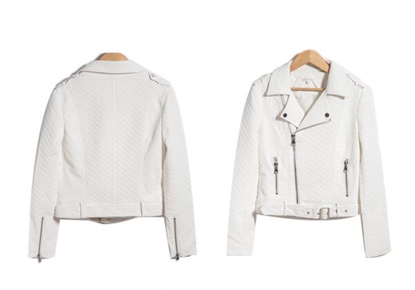 Belted White Vegan Leather Jacket 8 231