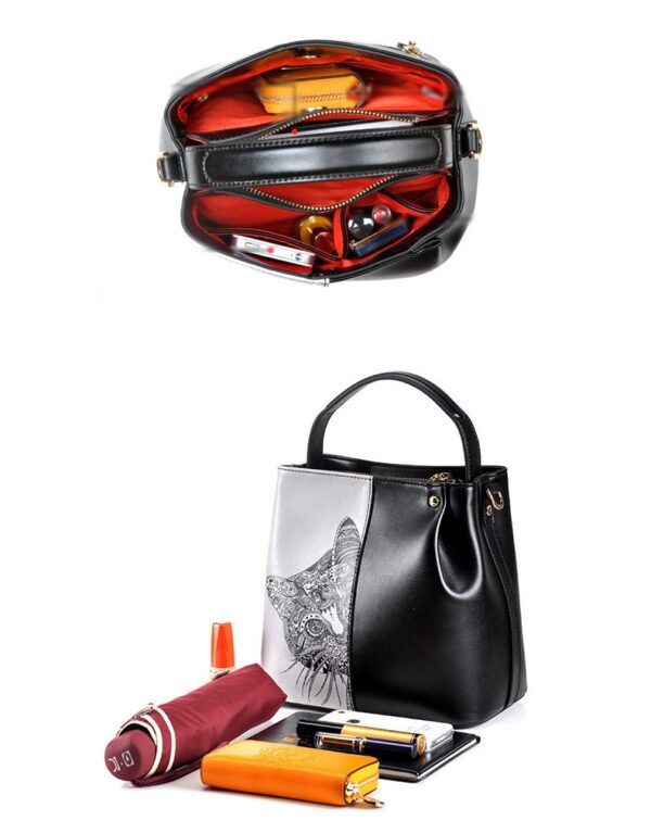Charming Cat Motif Genuine Leather Crossbody Bag 2 2415