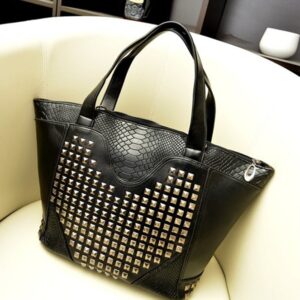 Heart Studded Oversized Genuine Leather Tote Bag