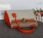 Luxury Embossed Genuine Leather Lock Detail Shoulder Bag