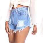 High Waist Ripped Denim Mini Shorts
