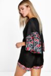 Floral Trim Deep Plunge Satin Mini Jumpsuit