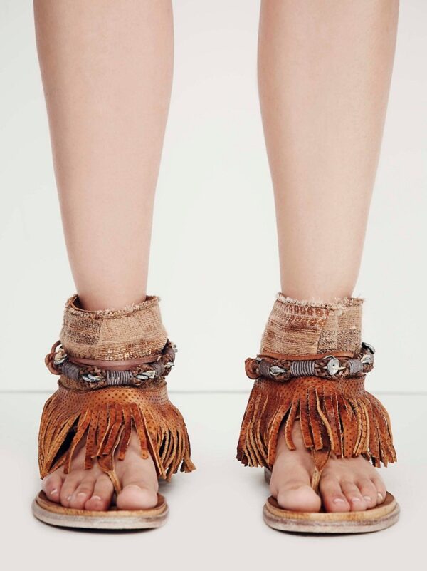 Bohemian Tassel Ankle Strap Genuine Leather Sandals 5 3129