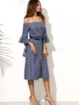 Elegant Off Shoulder Cotton Midi Dress