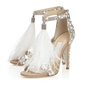 Elegant Pearl Embellished Wedding Bridal Heels Stiletto Sandals
