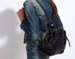Edgy Studded Lock Genuine Leather Backpack