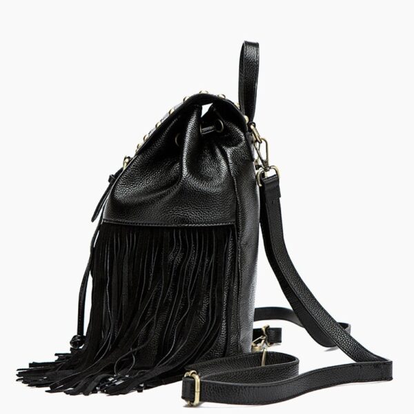 Boho Ruched Tassel Genuine Leather Backpack 3 3696