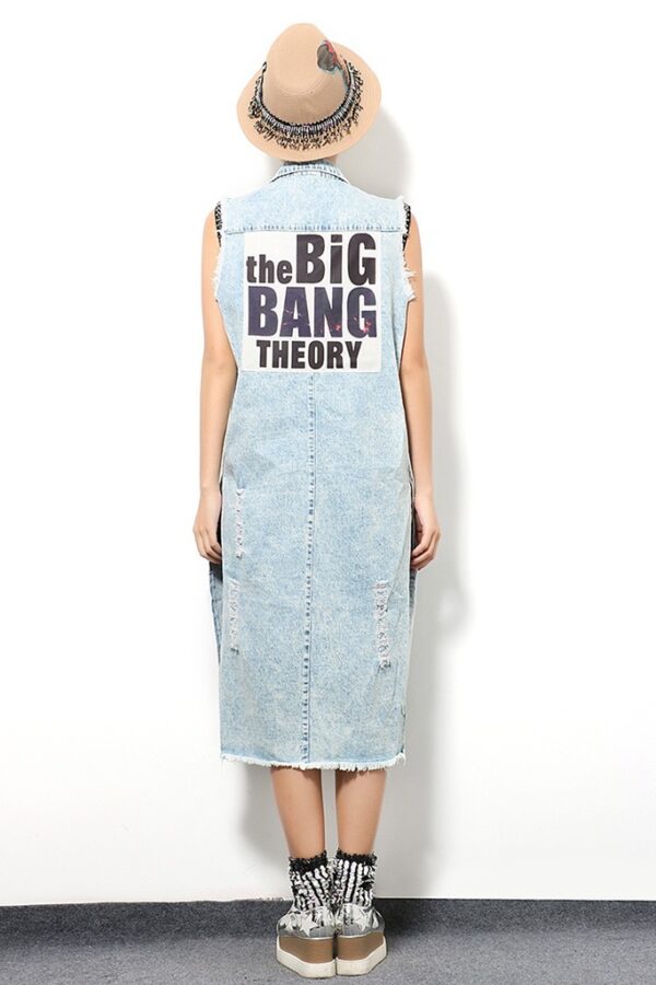Street Style Distressed Printed Denim Long Vest 3 3738