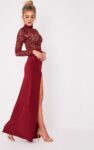 Deep Slit Glamorous Burgundy Satin Evening Dress