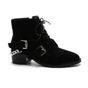 Trendy Chain Detail Suede Leather Ankle Boots