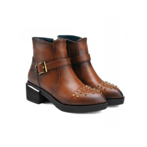 Bold Studded Toe Genuine Leather Ankle Boots