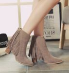 Chic Tassel Thick Heel Suede Ankle Booties