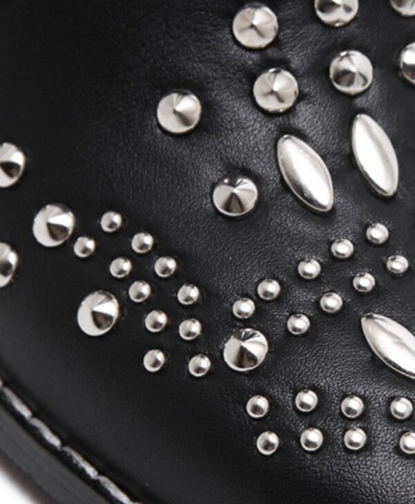 Chic Black Studded Lace Up Block Heel Booties 4 4606