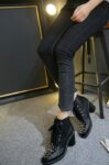 Chic Black Studded Lace Up Block Heel Booties
