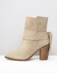Chic Beige Suede Lace Up Block Heel Booties