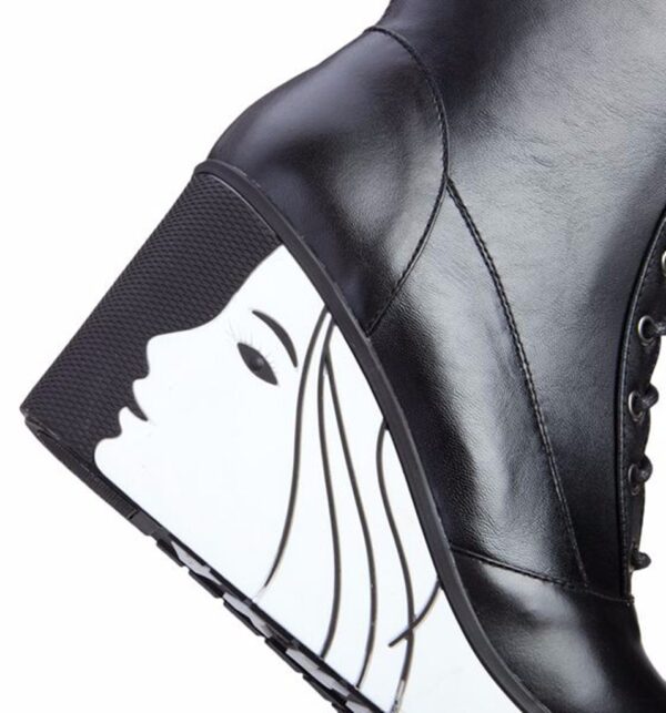 Elegant Black Platform Lace Up Knee High Boots 5 4938