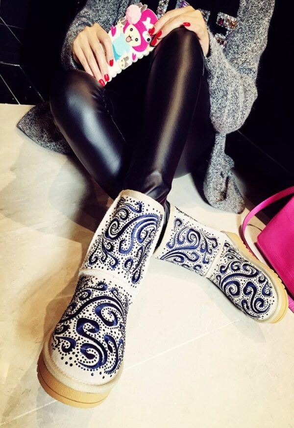 Stylish Embroidered Studded Suede Warm Winter Boots 2 5228