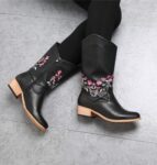 Elegant Floral Embroidered Genuine Leather Ankle Boots