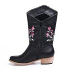 Elegant Floral Embroidered Genuine Leather Ankle Boots