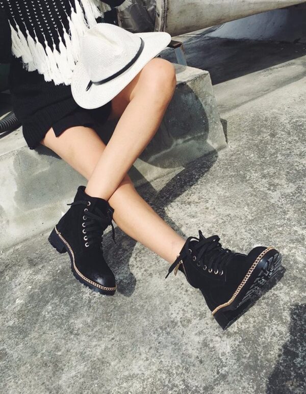 Chic Chain Zipper Embellished Suede Ankle Boots 2 6055