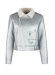 Shiny Metallic Silver Muflon Collar Lined Puffer Jacket