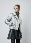 Shiny Metallic Silver Muflon Collar Lined Puffer Jacket