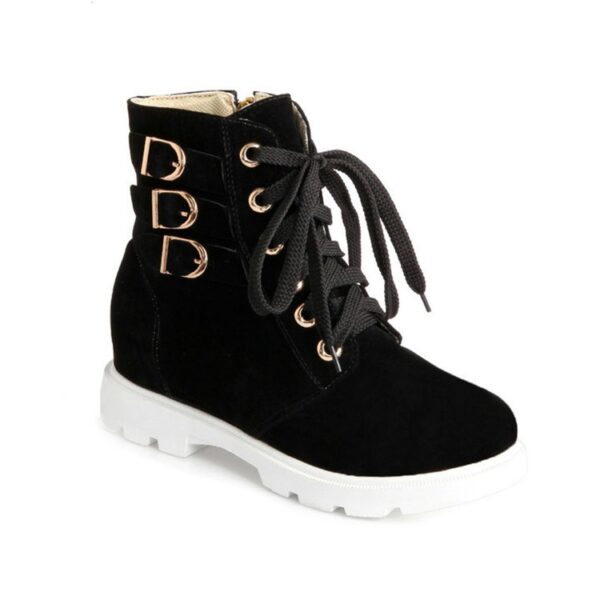Elegant Buckled Hidden Heel Genuine Nubuck Ankle Boots 8 6501