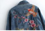 Playful Bird Flower Embroidered Denim Short Jacket