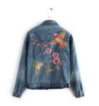 Playful Bird Flower Embroidered Denim Short Jacket