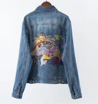Playful Cartoon Embroidered Denim Short Jacket