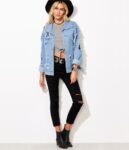 Street Style Distressed Ice Blue Boyfriend Denim Jacket