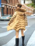 Down-Filled Hooded Raccoon Fur Trim Gold Sleeved Jacket