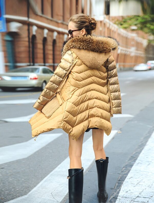 Down-Filled Hooded Raccoon Fur Trim Gold Sleeved Jacket 5 686