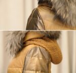 Down-Filled Hooded Raccoon Fur Trim Gold Sleeved Jacket