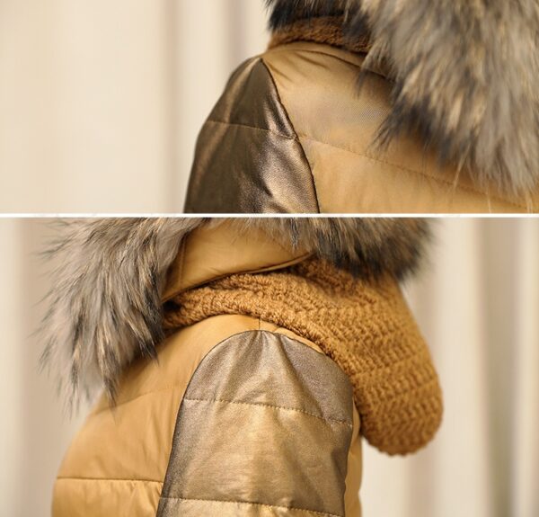 Down-Filled Hooded Raccoon Fur Trim Gold Sleeved Jacket 10 686