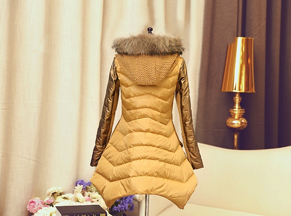 Down-Filled Hooded Raccoon Fur Trim Gold Sleeved Jacket 8 686